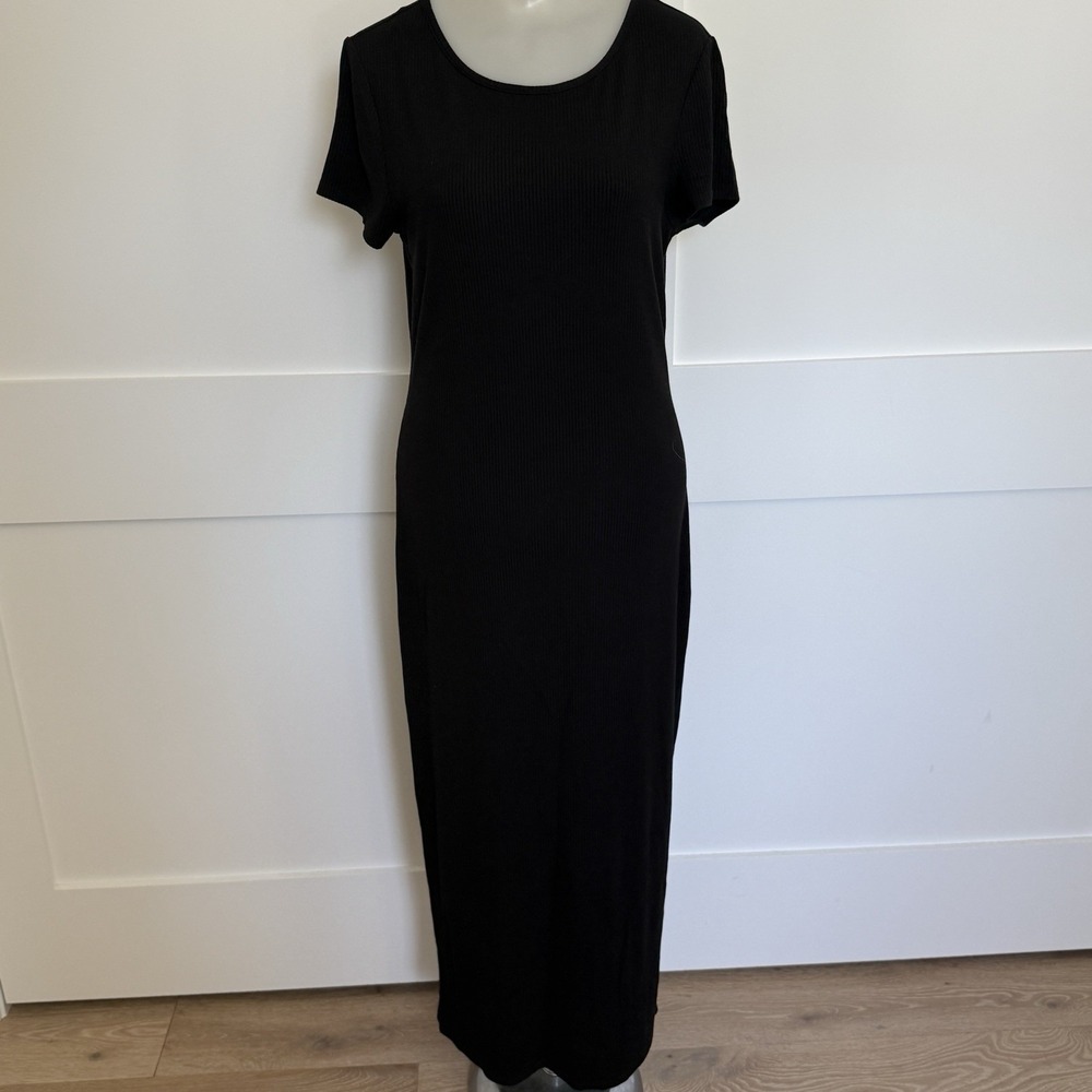 Bebe Bodycon Black Ribbed Short Sleeve Maxi Dress Y2K Size Medium